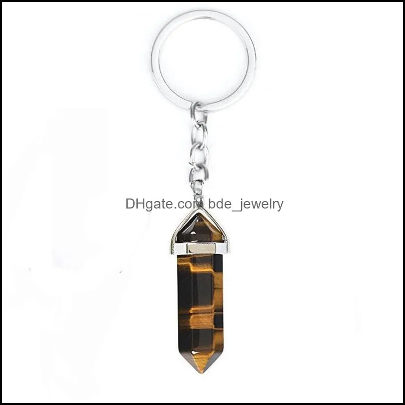 natural stone key rings hexagonal prism keychains healing rose crystal car decor keyholder for women men