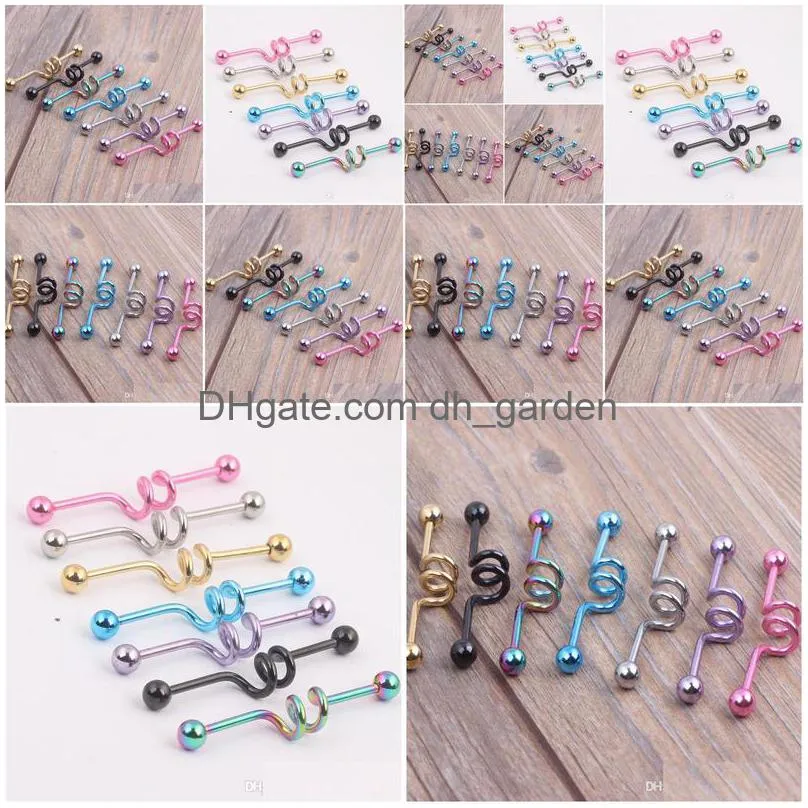 industrial scaffold barbell earring double belly button ring anodized 14g 38mm long 7 color mix body jewelry