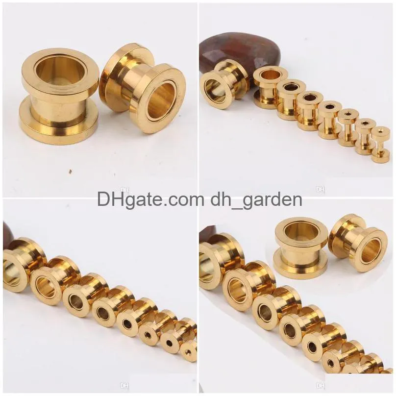 100pcs/lot mix 7 size body jewelry gold stainless steel screw ear plug flesh tunnel