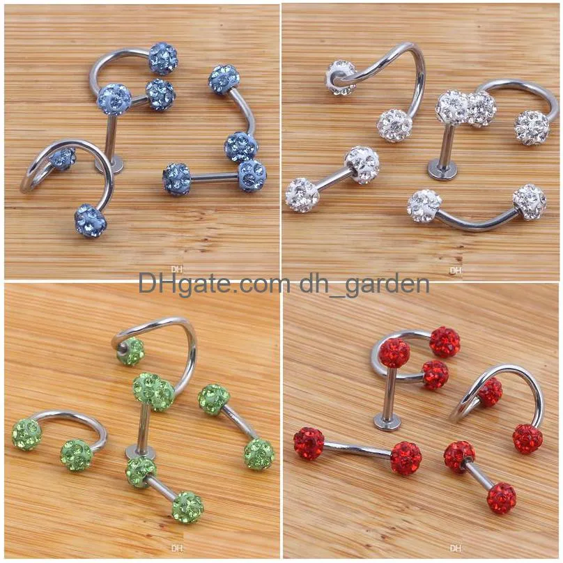 crystal shabamball ball lip nose ear tragus septum ring twist belly bar ear bone eyebrow cartilage earring body jewelry