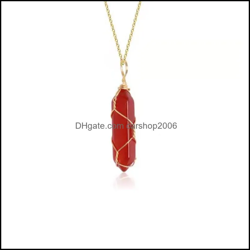 fashion colorful glass hexagonal prism pendant gold wire wrap necklace for women jewelry carshop2006