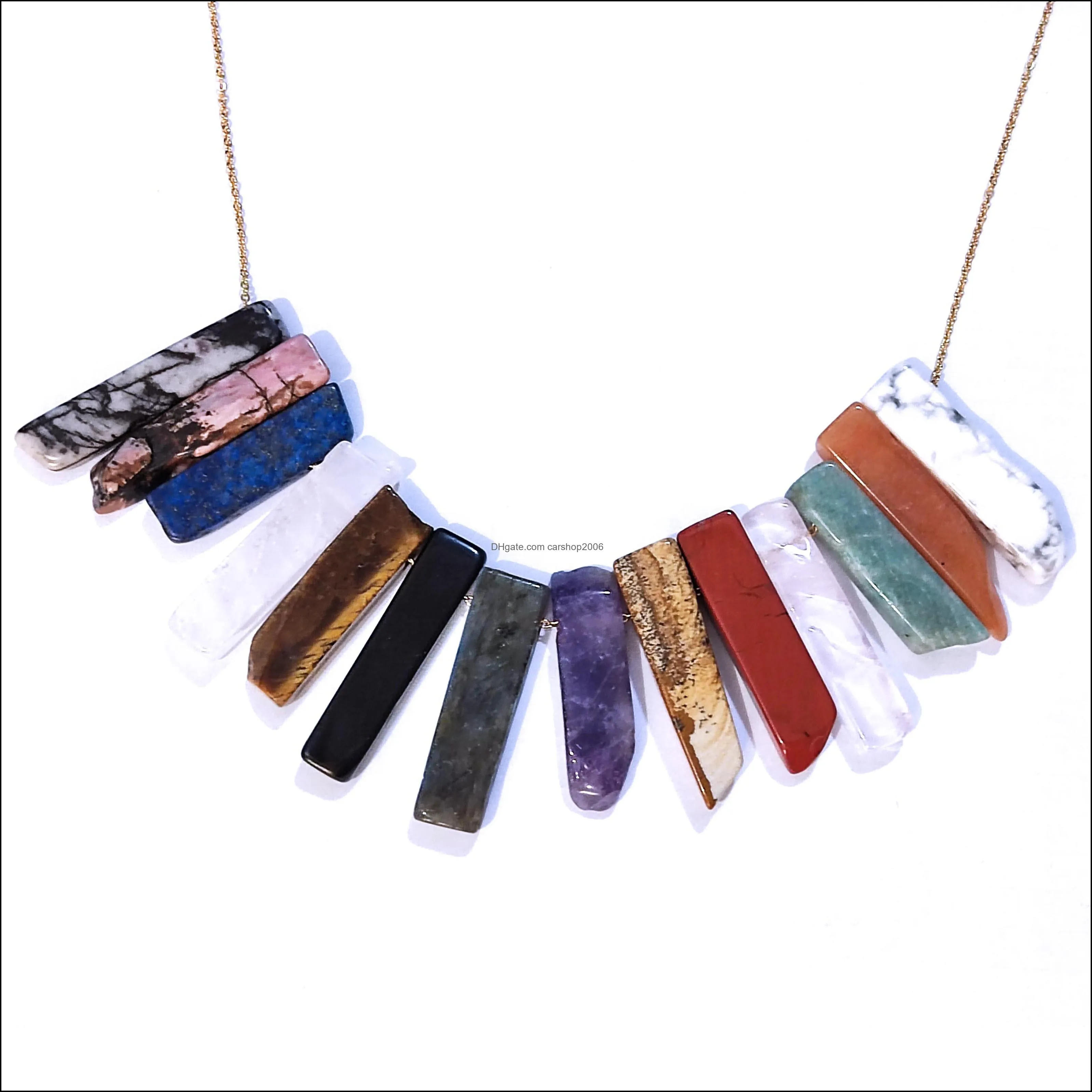 natural stone strip bar pendant roses quartz amethyst crystal 18k gold stainless chain necklace for women carshop2006