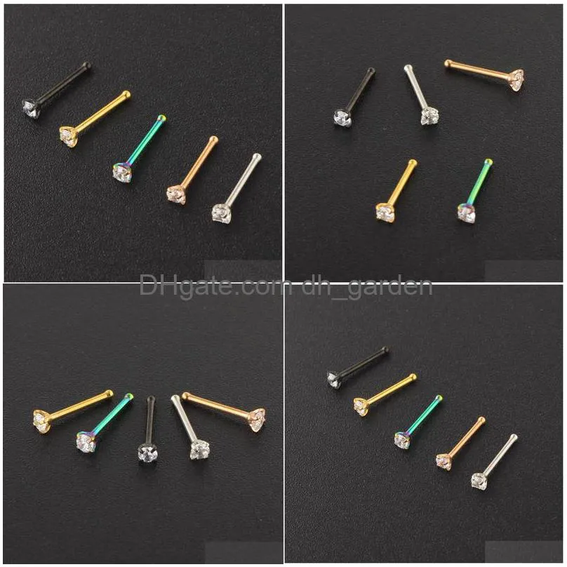 nostril piercings cz crystal piercing nose stud stainless steel star rings nariz jewelry wholesales mix color