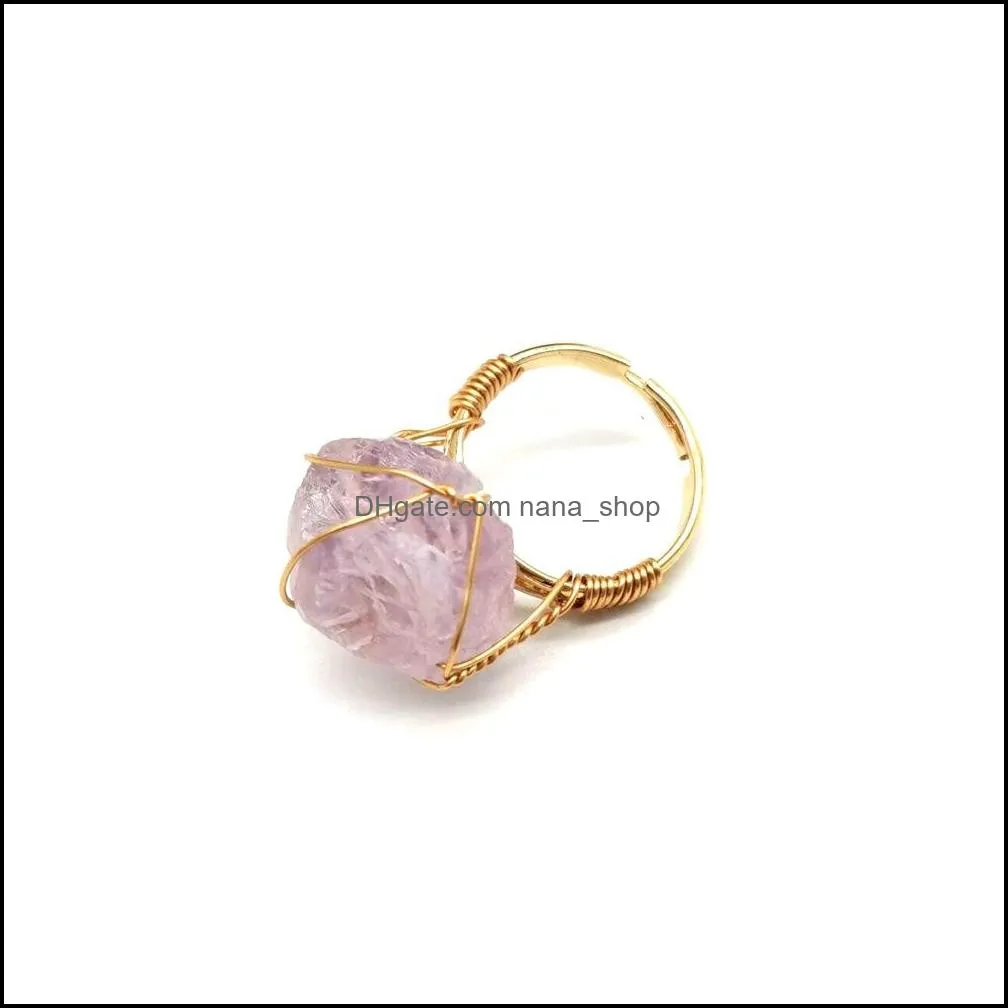 wire wrap natural raw stone rings lapis lazuli amethysts aventurine pink crystal adjustable ring for women jewelry