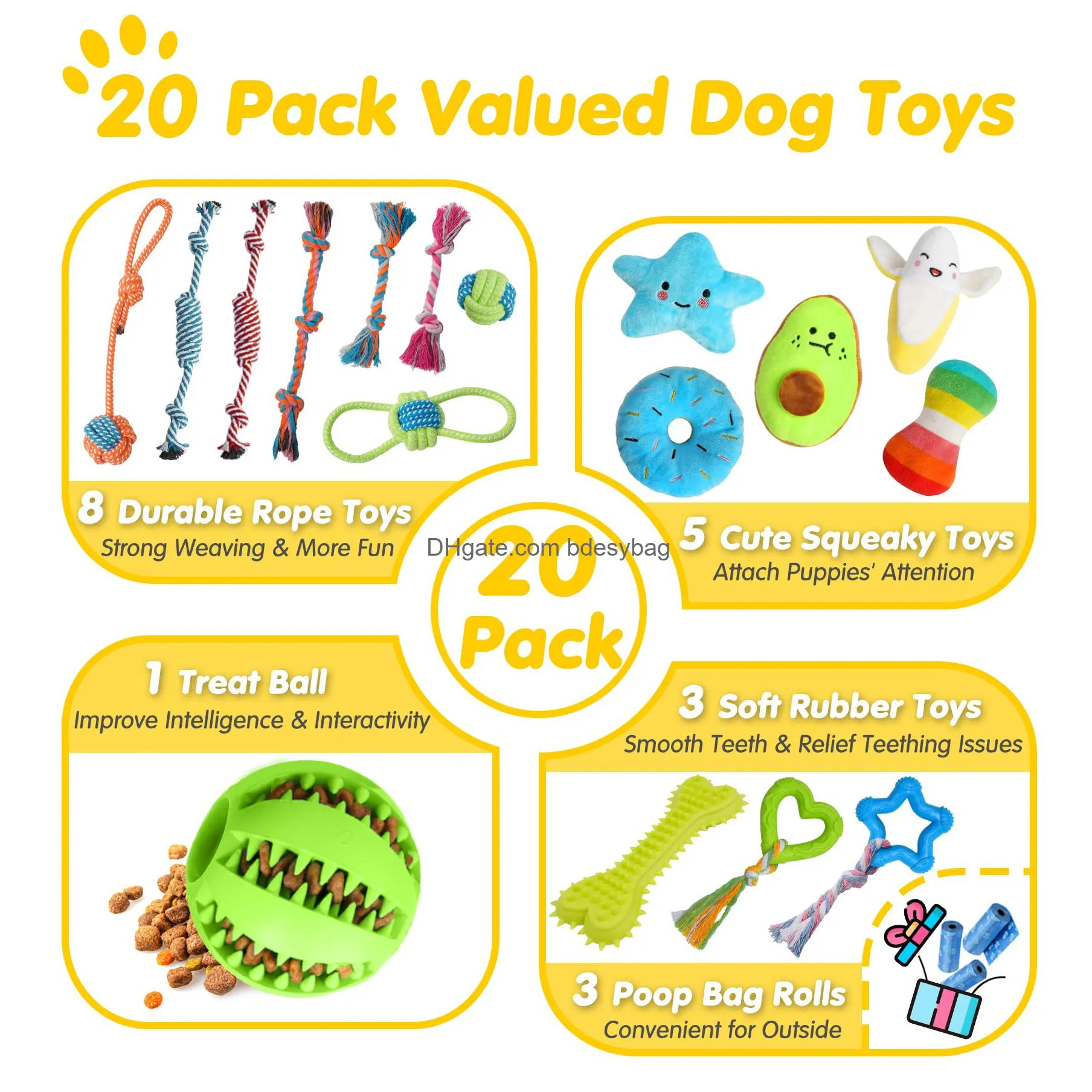 luxury dog chew toys for puppy cute small dog toys with ropes puppy chew toys treat ball and squeaky puppy toys for teething