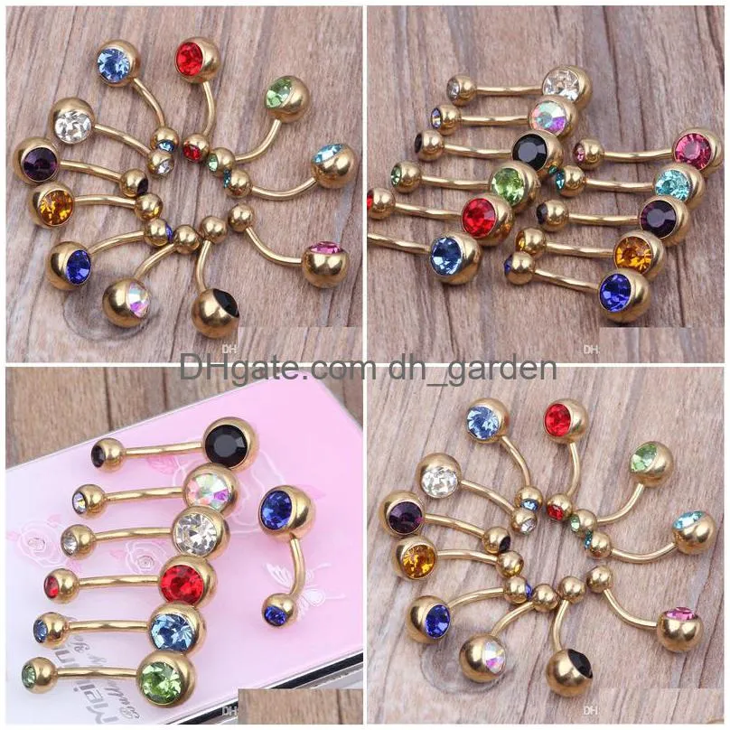 navel ring b12 mix 10 colors 50pcs/lot 14g banana navel rings body piercing double gem press fit navel ring belly ring