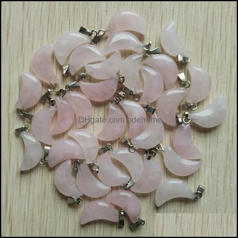 natural pink rose quartz crystal crescent moon shape charms pendants for diy jewelry making wholesale