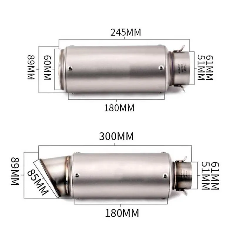 motorcycle exhaust pipe escape board moto muffler 51mm 61mm for cafe racer pit bike pcx 125 fz6 z 750 900 mt 07 g310gs trk 502 system