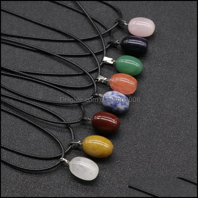 natural stone irregular oval egg shape pendant necklace lots quartz healing crystal rope chain collar for women fashion carshop2006