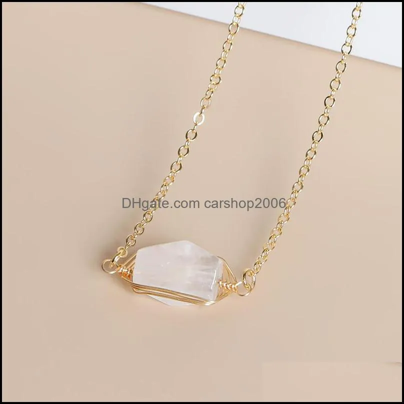 irregular druzy crystal natural stone pendant necklace gold copper wire wrap rose quartz chakra healing jewelry for women carshop2006