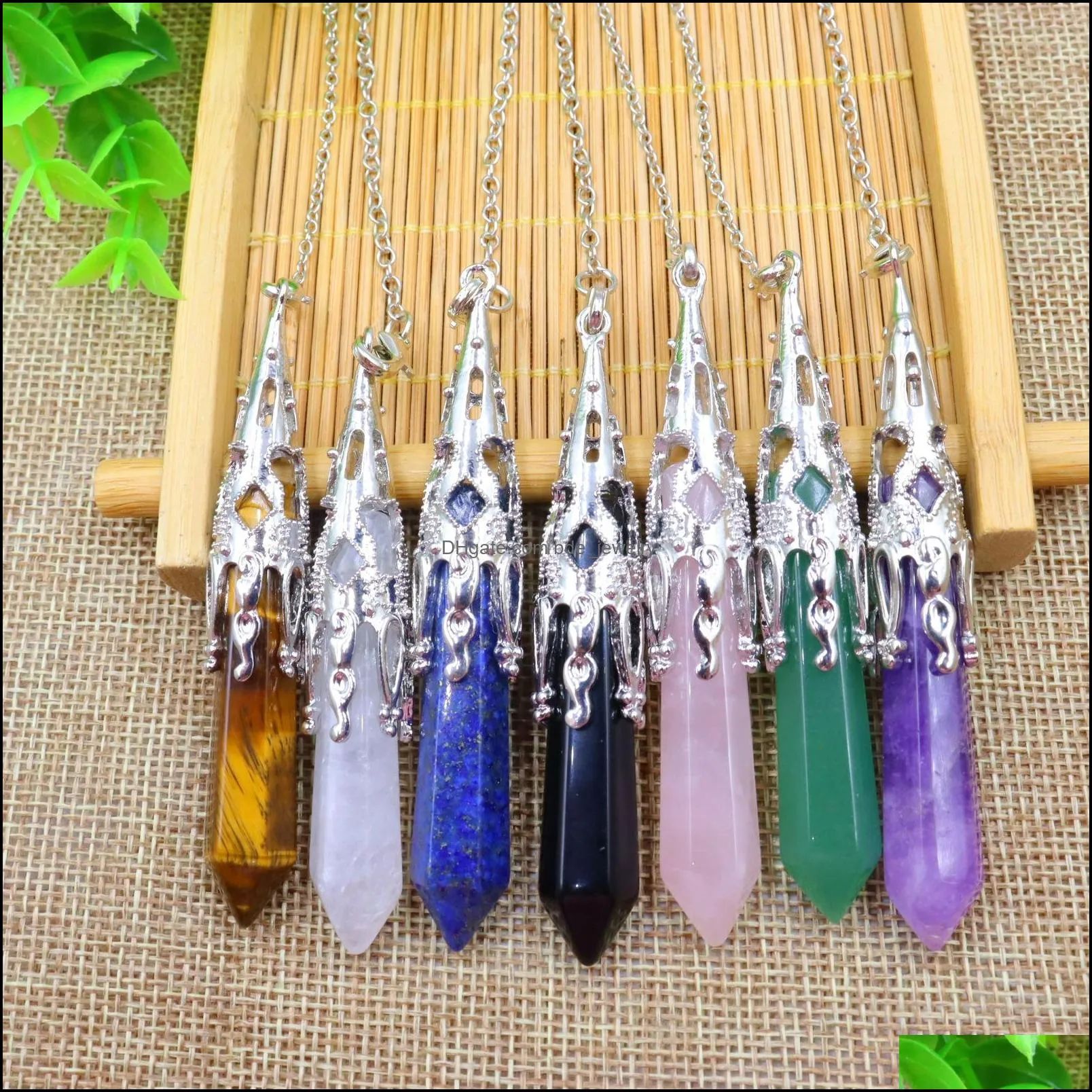 hexagonal prisms chakra pendulums natural stones pendant amulet reiki healing crystal meditation for men women