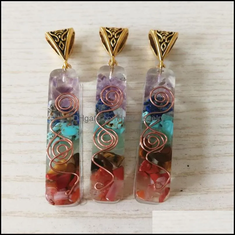 colorful chakras amethysts lapis lazuli 7 colors stone pillar charms pendants healing crystal hangings fashion jewelry making