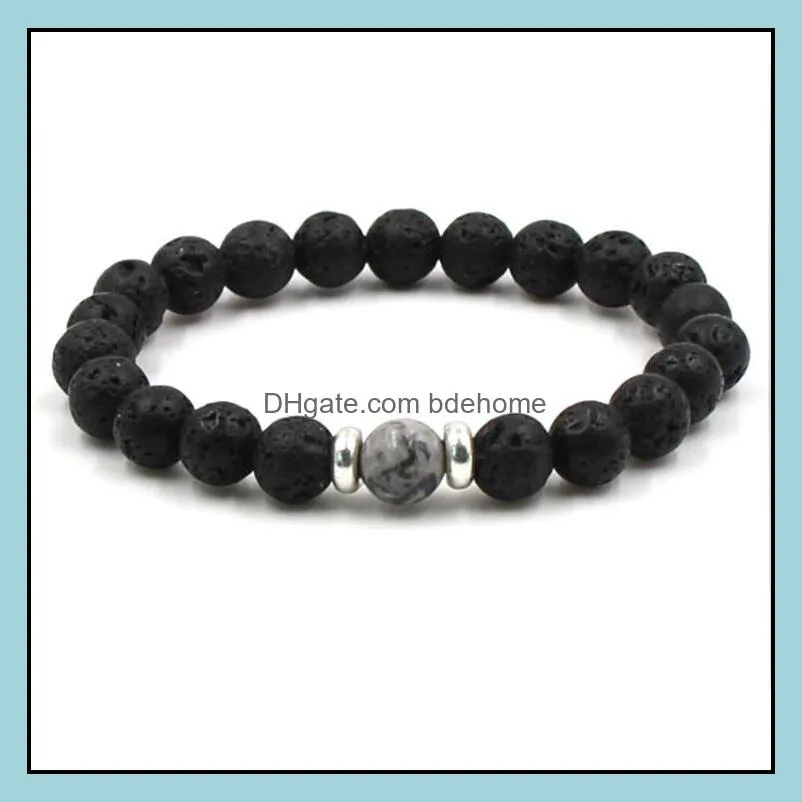 10 colors 8mm black lava stone beads elastic bracelet  oil diffuser bracelet volcanic rock beaded hand strings