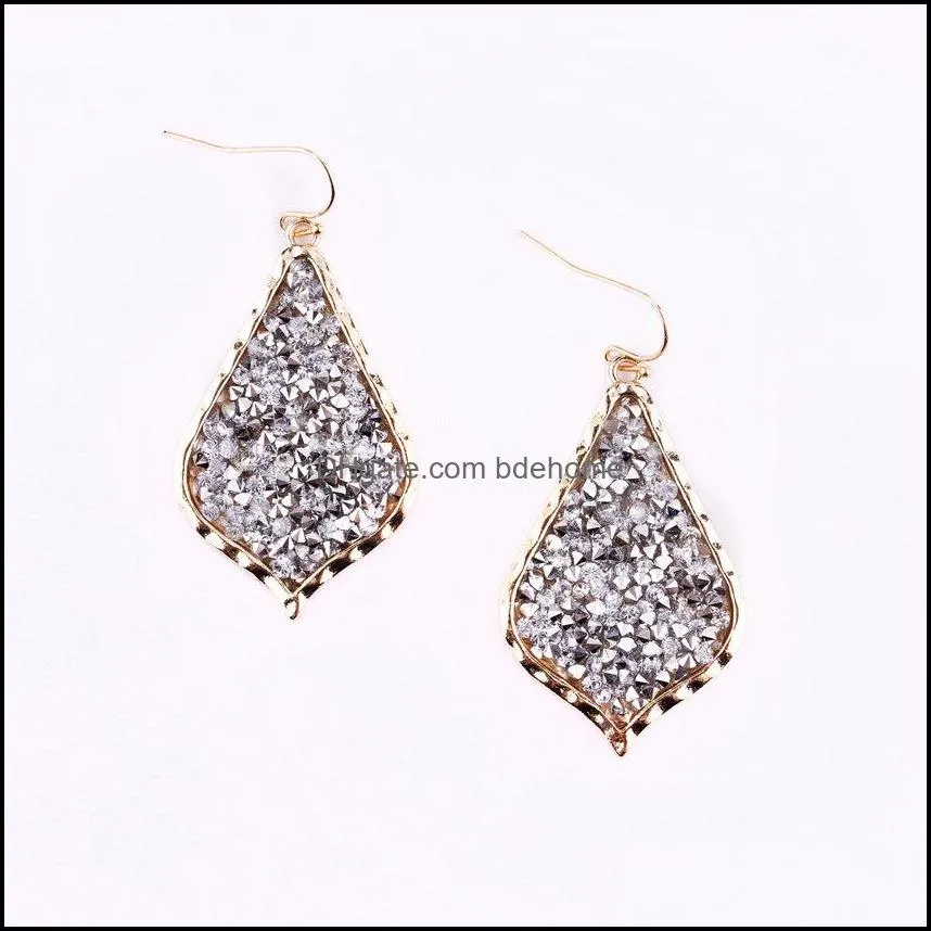 designer charm earrings silver gold alloy water drop frame rhinestone fashion dangle teardrop earring for women