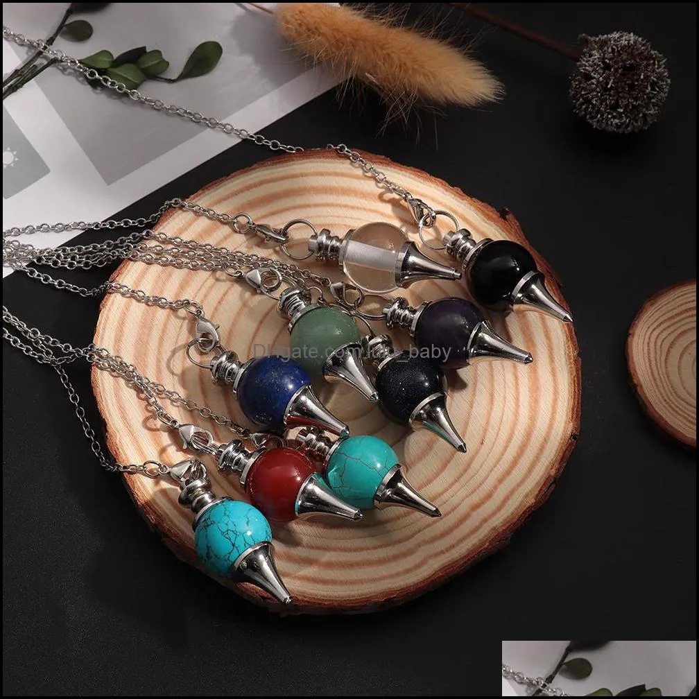 natural stone crystal pendant charms red agates pendulum circular cone divination amulet choker jewelry accessories for unisex