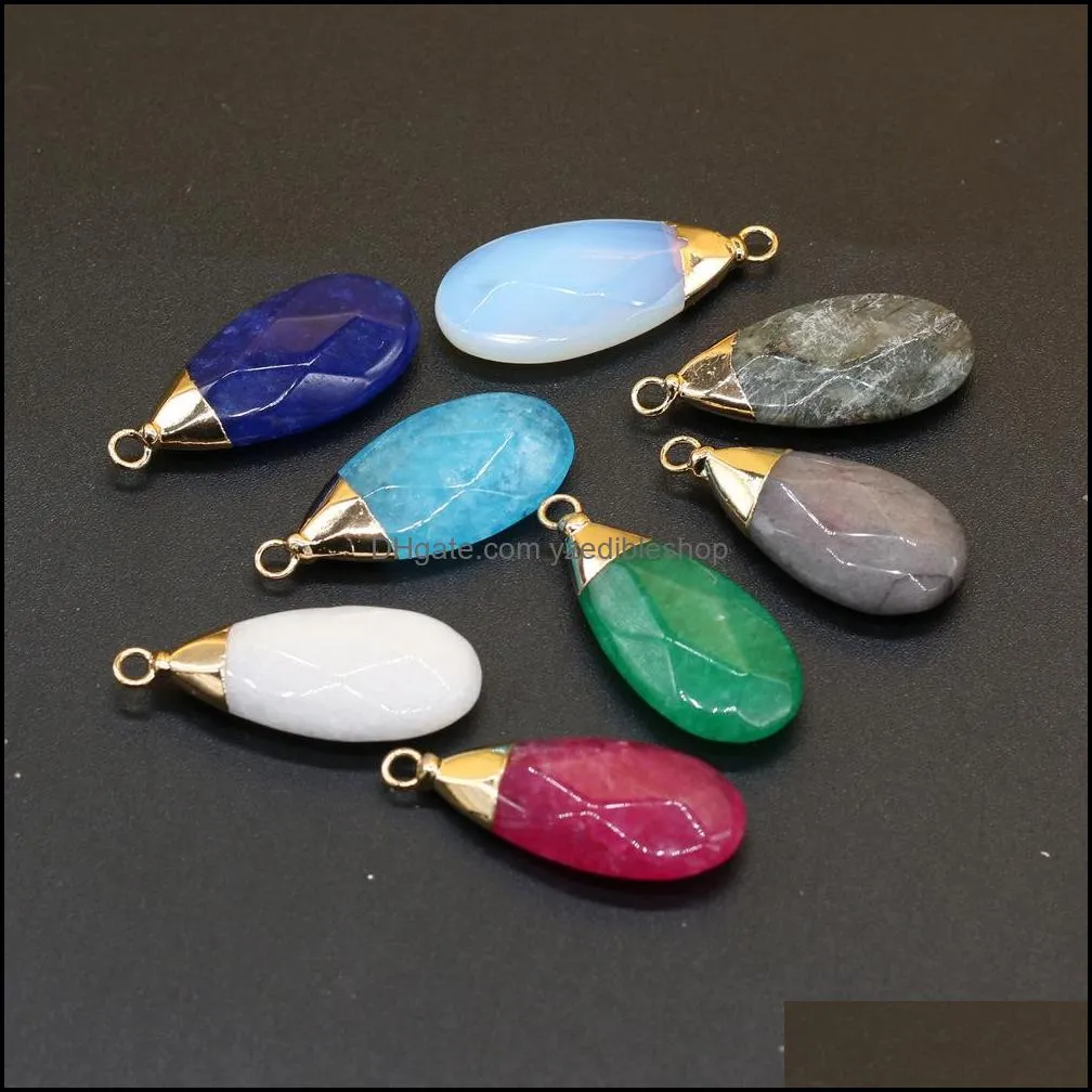 delicate faceted water drop stone chakra charms teardrop shape pendant rose quartz healing reiki crystal finding diy yzedibleshop