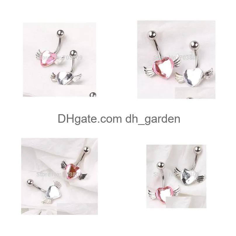 factory wholesales 12pcs mix 2 color new wing dangle body jewelry heart belly ring navel button bar earring for girls