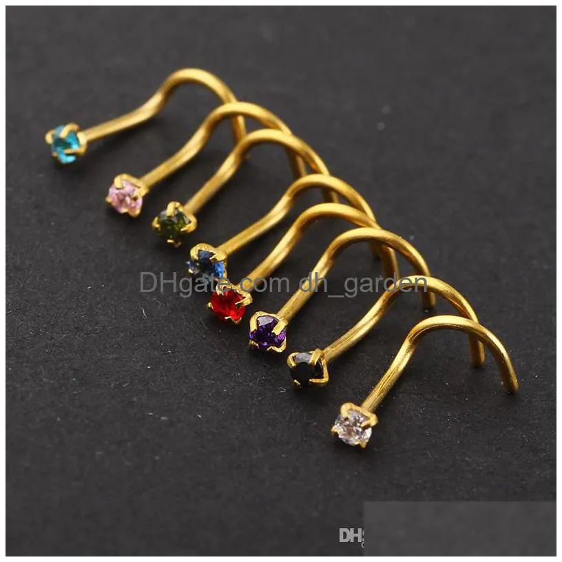 crystal nose studs silver gold rose gold nose rings surgical steel ear body jewelry y piercing cartilage 100pcs 20g