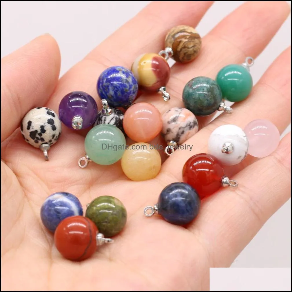 10mm chakra stone ball healing crystal reiki pendant charms for earrings necklace jewelry making amethyst rose quartz hanging acc