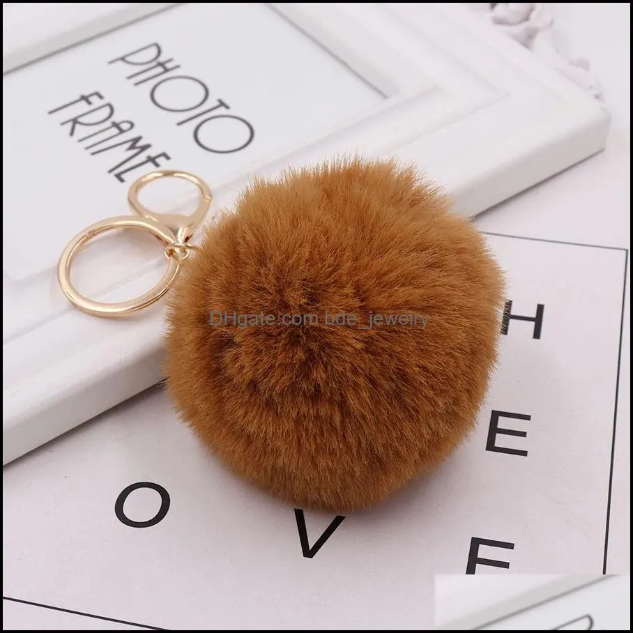 imitation rex rabbit fur plush keychain bag cartoon key rings pendant cone car hair ball bag accessories keychains 8cm