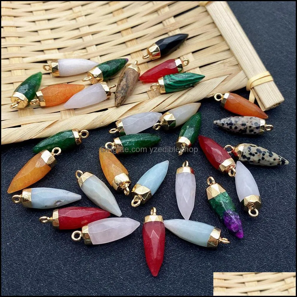 8x25mm natural crystal stone charms cone green rose quartz pendants gold edge trendy for necklace earrings jewelry making yzedibleshop