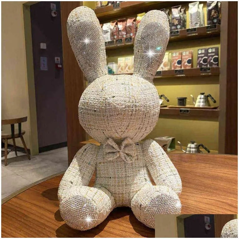 new cute diamond inlaid rabbit plush toys 38cm bunny diy doll ornament creative gifts accompany xmas birthday toys for children