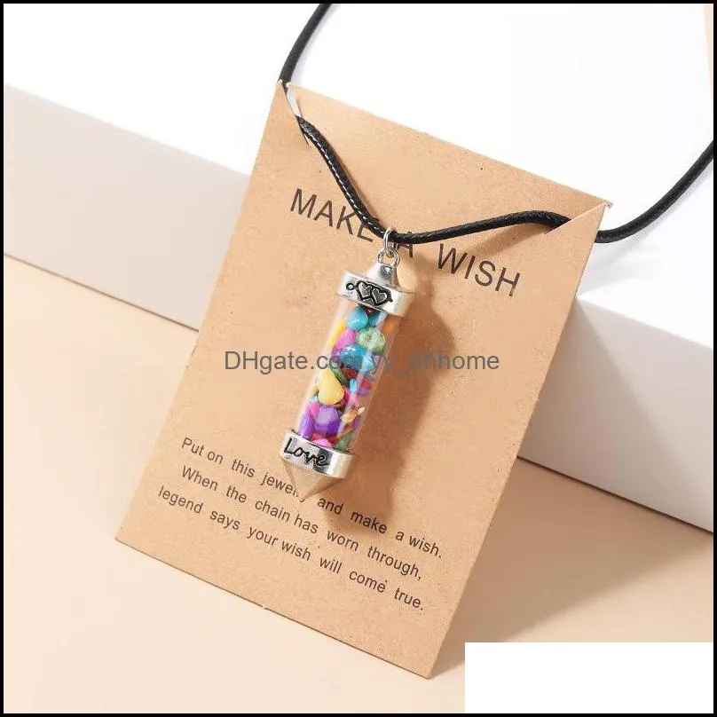 natural crystal crushed stone wishing love bottle cone pendulum pendant necklace make wish card necklaces healing for women yydhhome