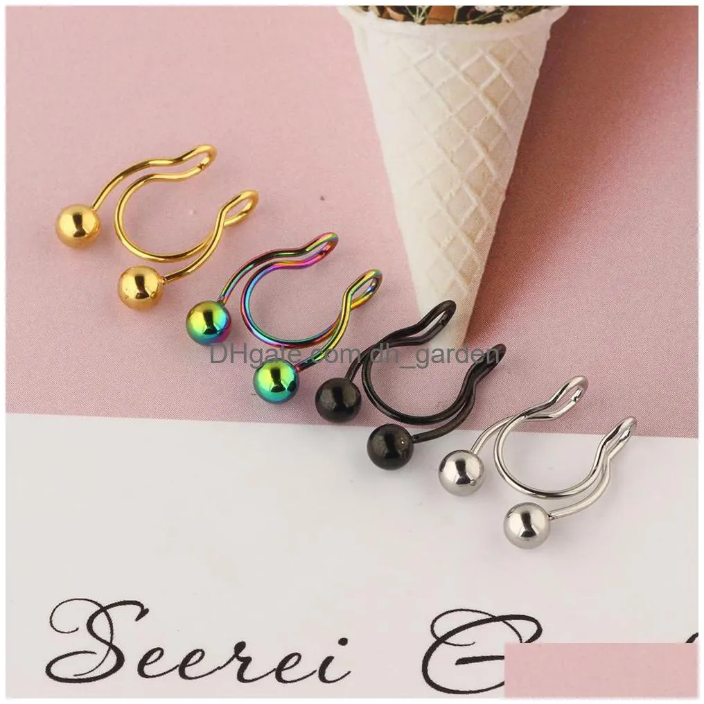 fake septum nose hoop rings stainless steel faux lip ear ring non piercing clip body