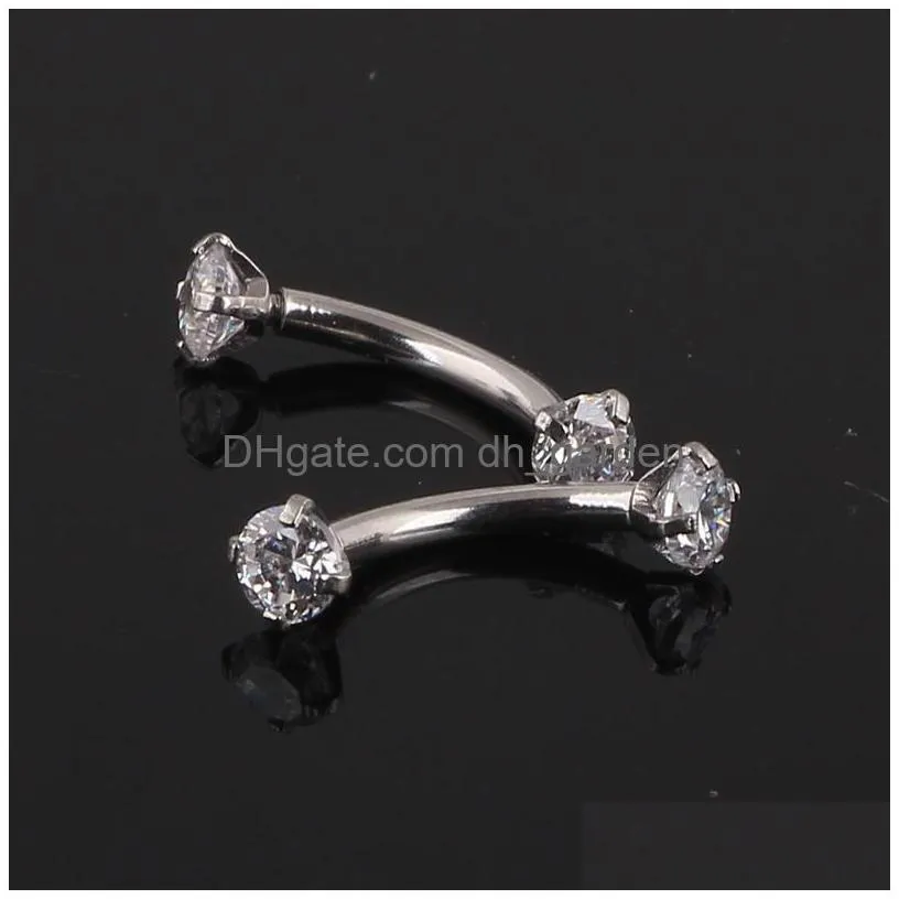 tragus earring internally thread cubic zircon stainless steel curved barbell piercing eyebrow ring body jewelry