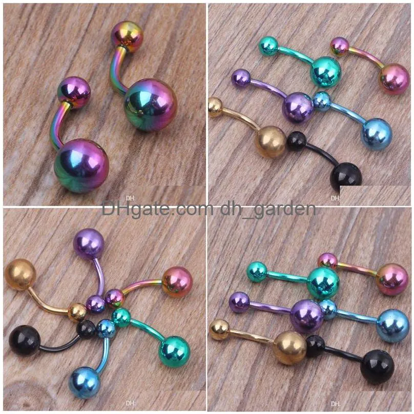 wholesales 100pcs/lot mix 7 colors stainless steel plated titanium body piercing jewelry navel bar belly button ring