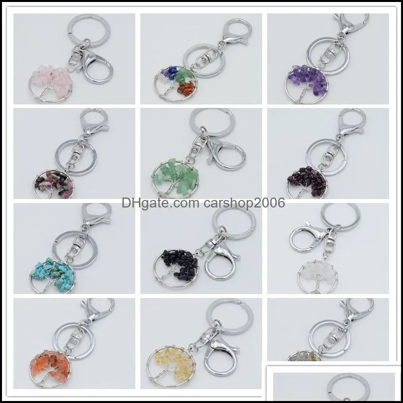 natural crystal stone key ring tree of life pendant handmade keychains key holder for women girl car bags accessorie carshop2006