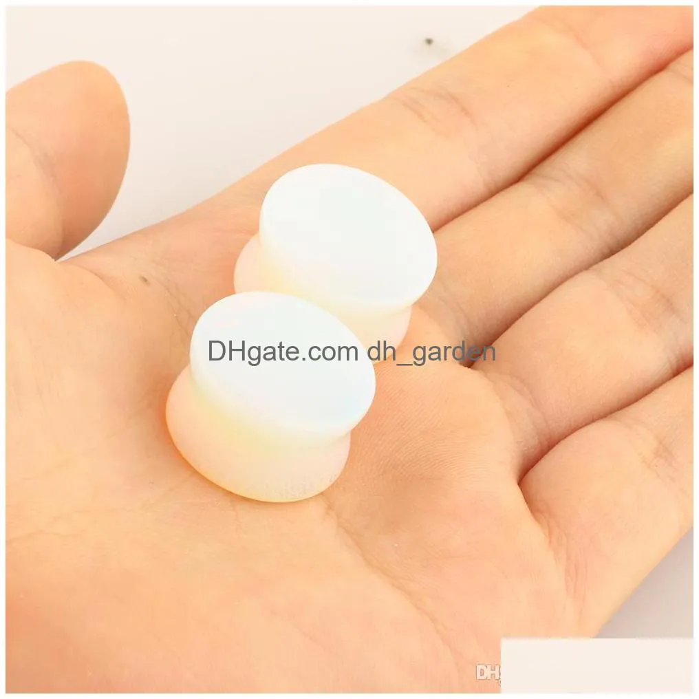 clear opalite stone ear plugs and tunnels double flared earring stretcher expander piercing body jewelry 100pcs 512mm