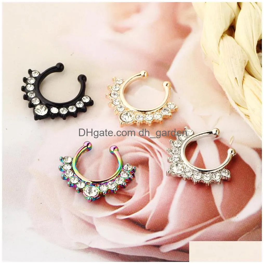 nose rings 16g stainless steel inlaid cz faux piercing jewelry fake ring spring clip on circle hoop no pierced septum
