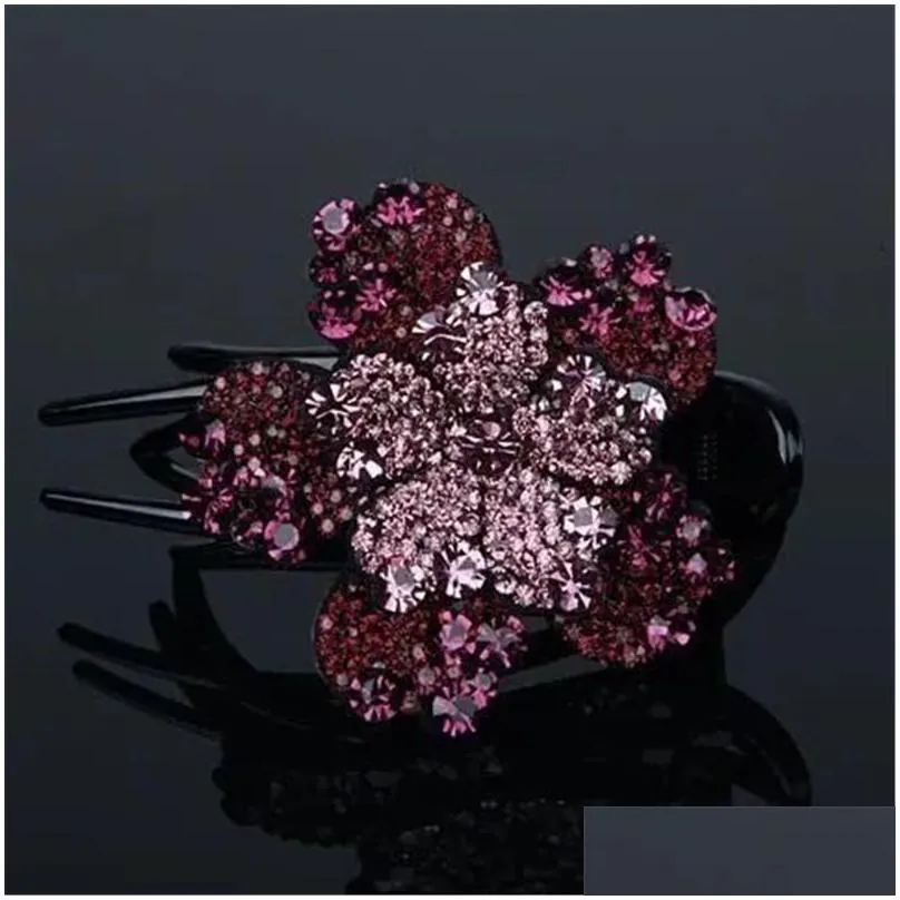 rhinestone flower duckbill hair claws vintage hair clips barrettes accessories women girls shinning hairpin ponytail headdress