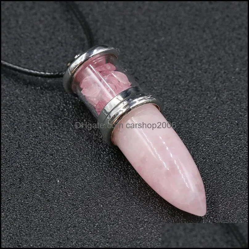 natural amethyst gravel rose quartz pendant crystal necklace hexagon prism pendulum bullet shape chakra healing jewelr carshop2006