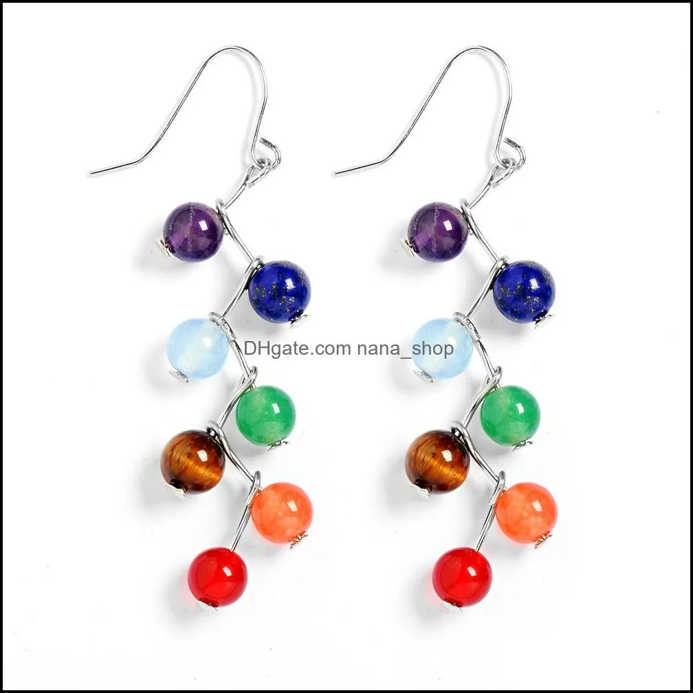 natural stone 7 chakra healing beads hanging earrings yoga meditation tassel color beaded pending earring for women