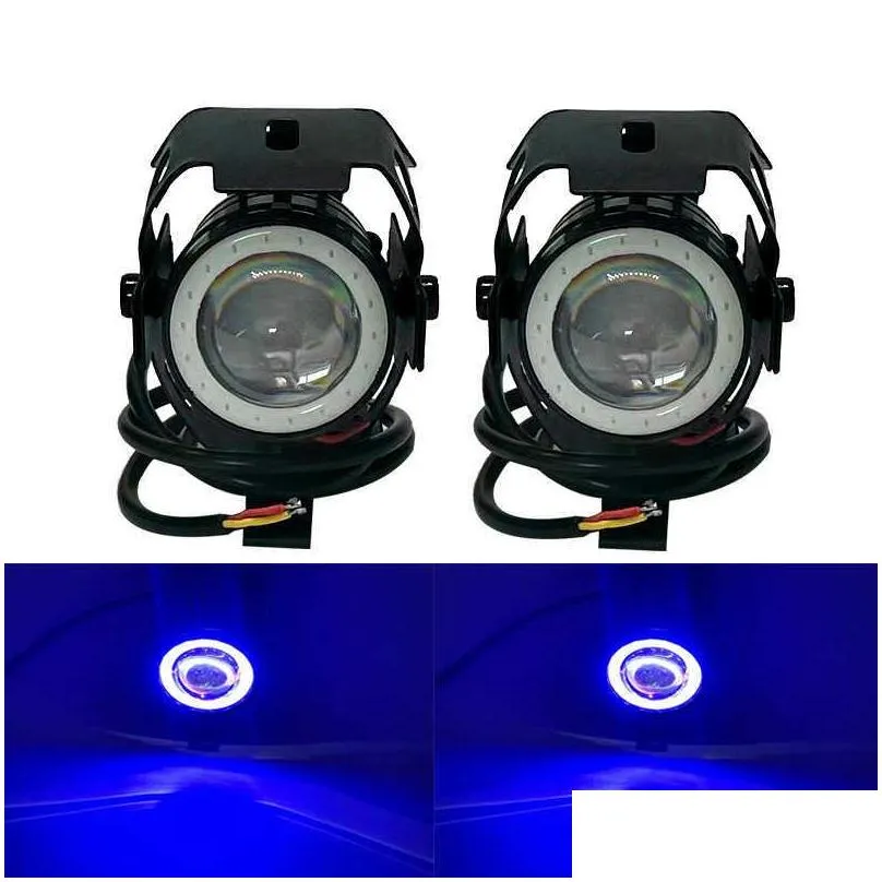 led motorcycle headlight 125w u7 mini angel eye bulbs motorcycle scooter motorbike lamp 12v led light blue red white green