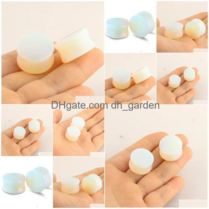 clear opalite stone ear plugs and tunnels double flared earring stretcher expander piercing body jewelry 100pcs 512mm