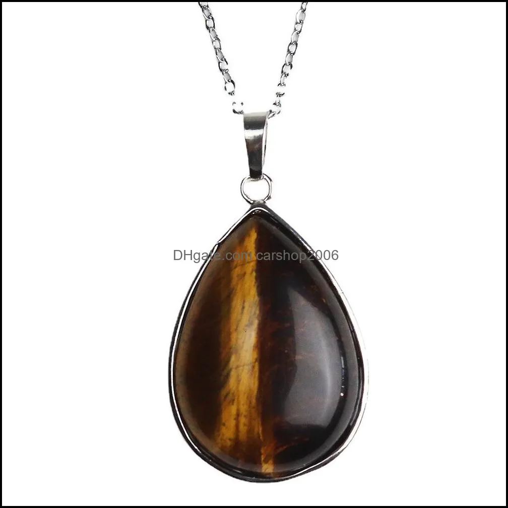 water drop natural stone opal crystal pendant necklace chakra healing jewelry for women men carshop2006