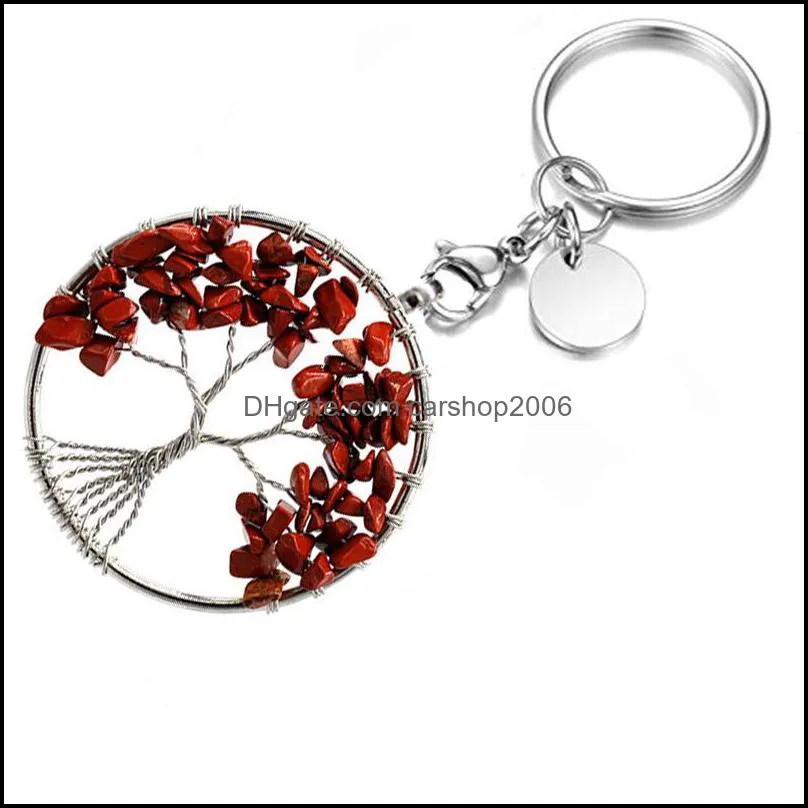 natural broken stone 5cm wrap tree of life key rings keychains healing rose crystal car decor keyholder for women carshop2006