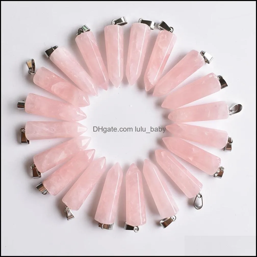 natural stone pink crystal charms pillar rose quartz pendants for jewelry necklace marking