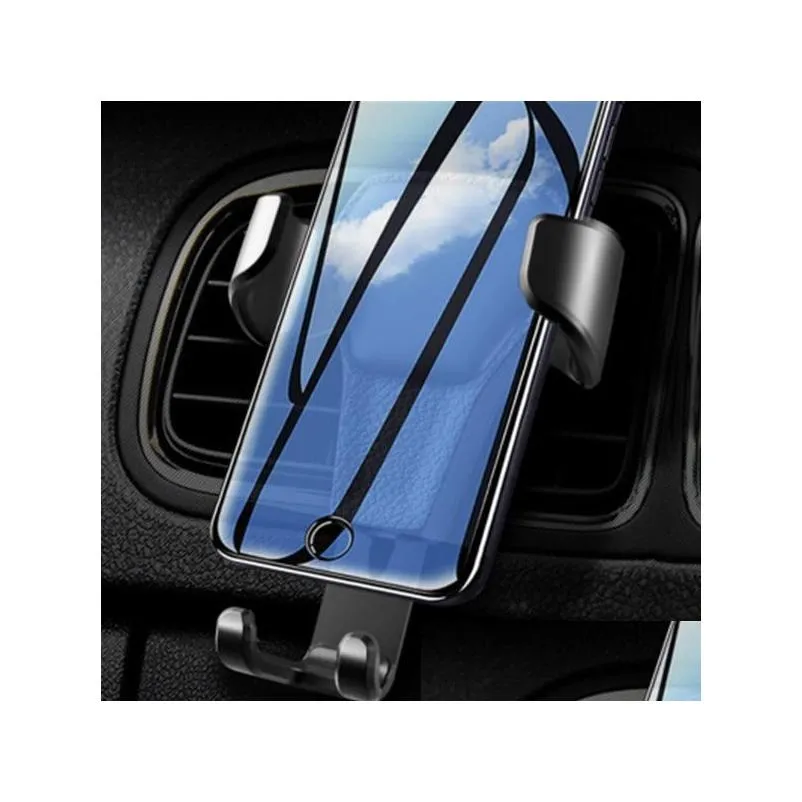 automatic locking gravity universal air vent gps cell phone holder car mount stand grille buckle type compatible with all  iphone android