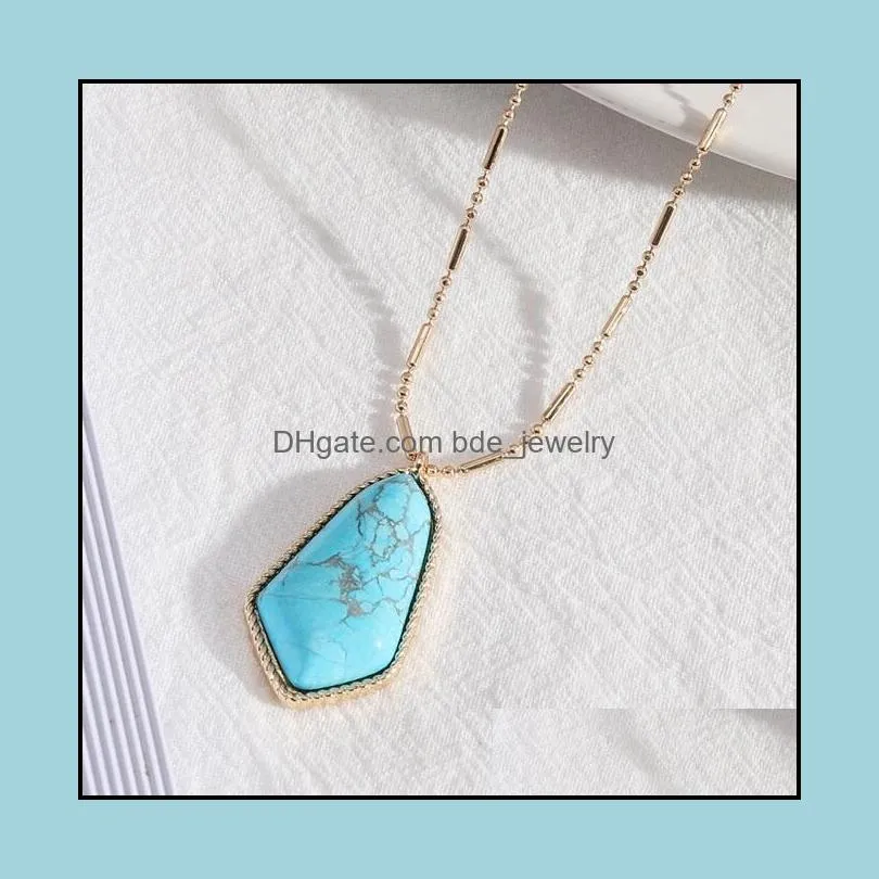 fashion pink quartz turquoise natural stone pendant brand gold plated necklaces for women jewelry gift