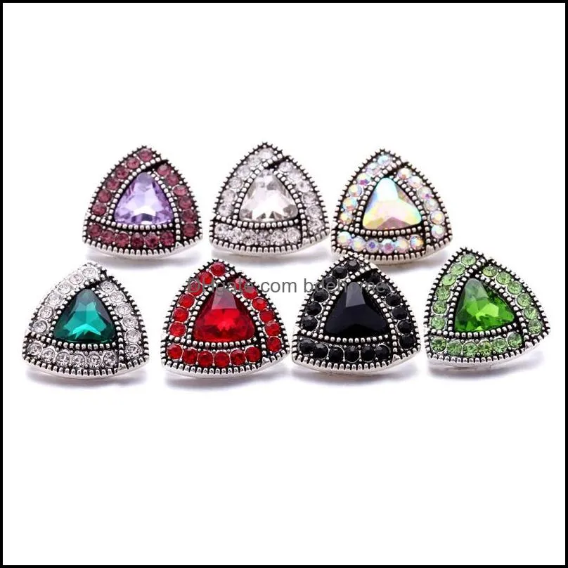 wholesale triangle trendy rhinestone snap buttons clasp 18mm metal decorative zircon button charms for diy snaps jewelry findings factory