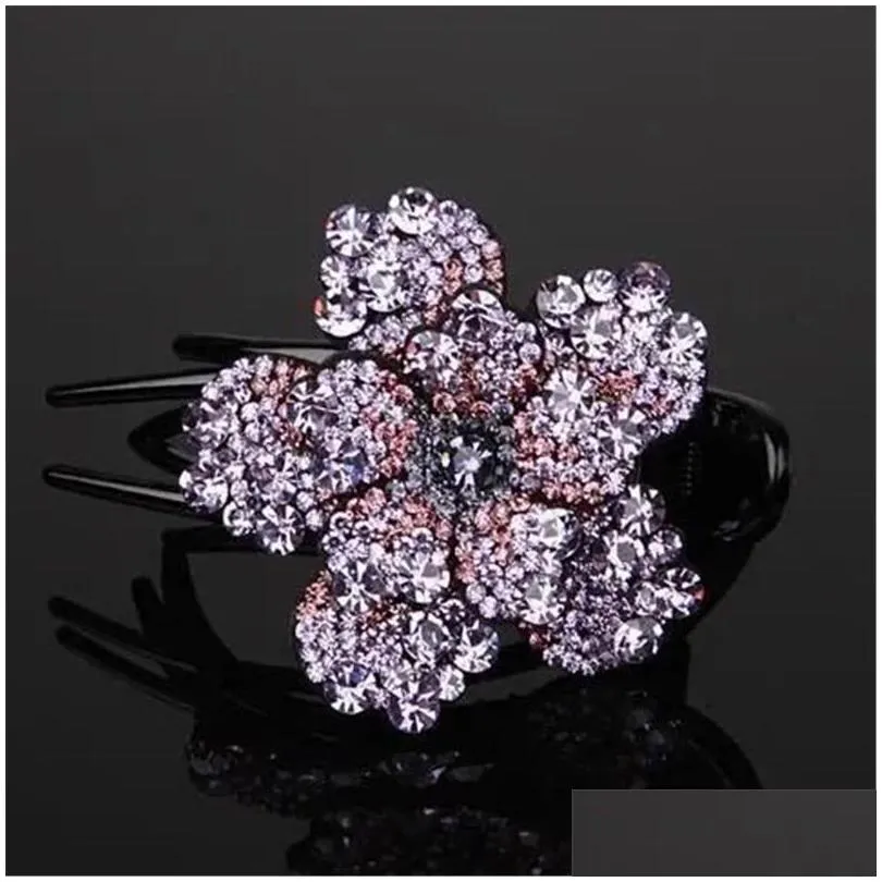 rhinestone flower duckbill hair claws vintage hair clips barrettes accessories women girls shinning hairpin ponytail headdress