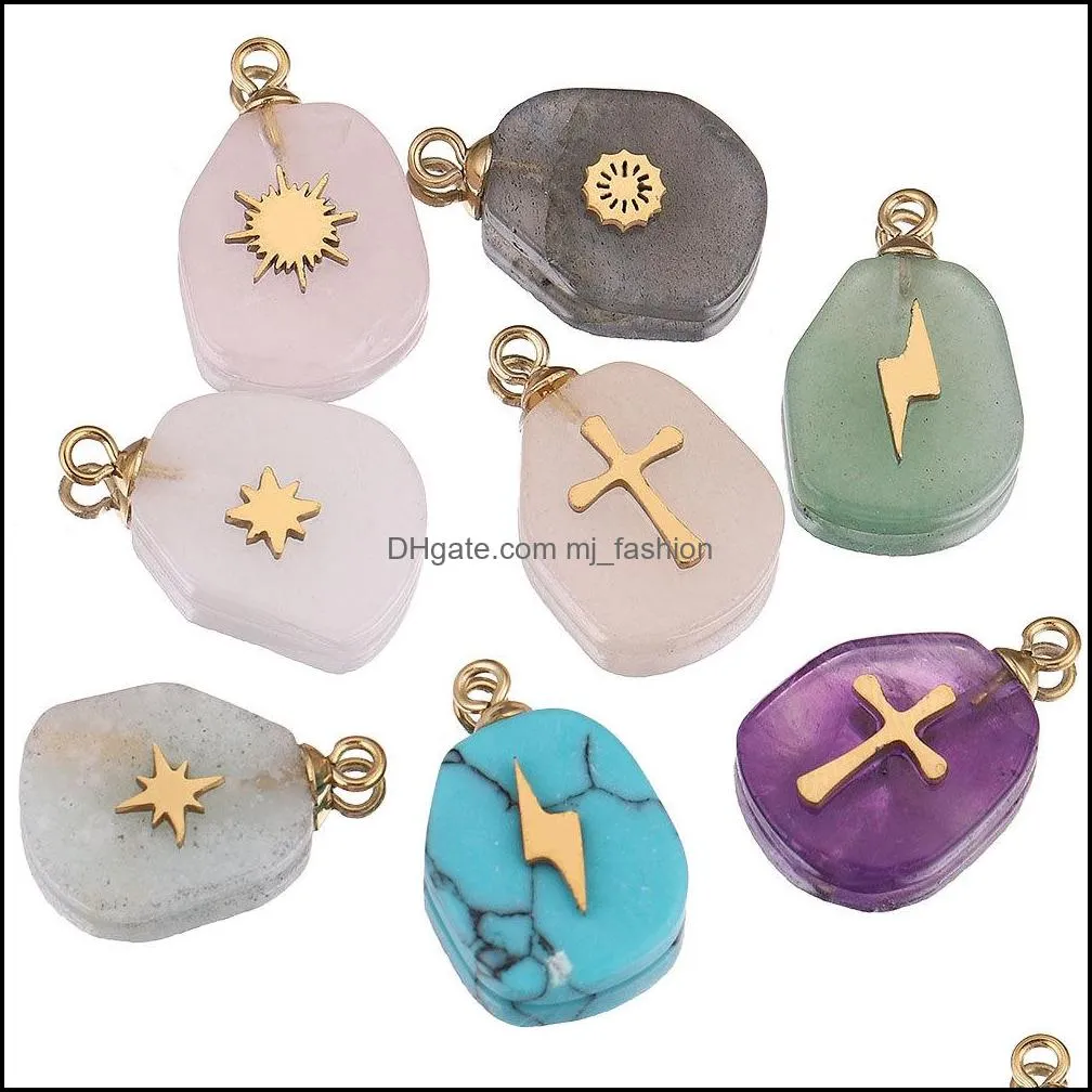 natural stone and stainless steel gold charms pendants white pink quartz pendant diy earring necklaces jewelry making