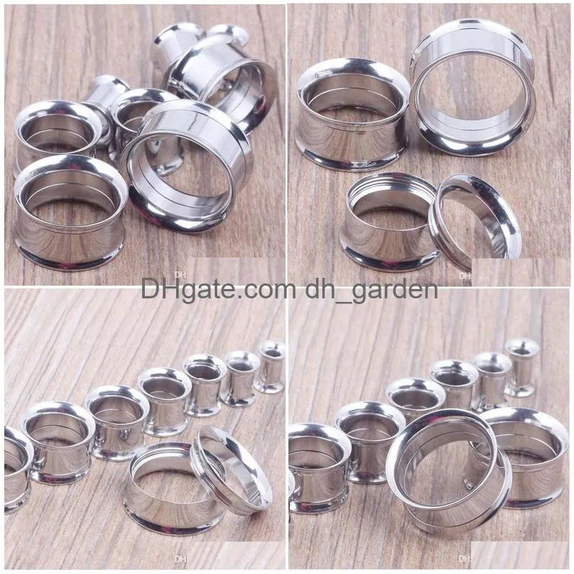 mix 520mm 36pcs stainless steel body jewelry double flare internally thread flesh tunnel silver ear plugs