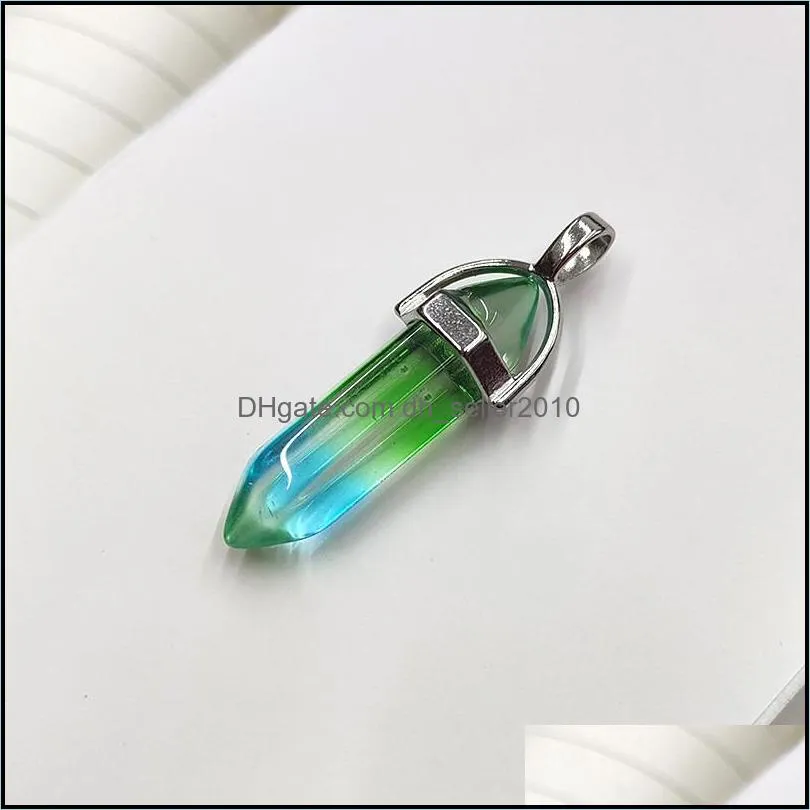 colorful rainbow glass charms hexagon prism pillar pendants for jewelry making diy necklace earrings gift dhseller2010