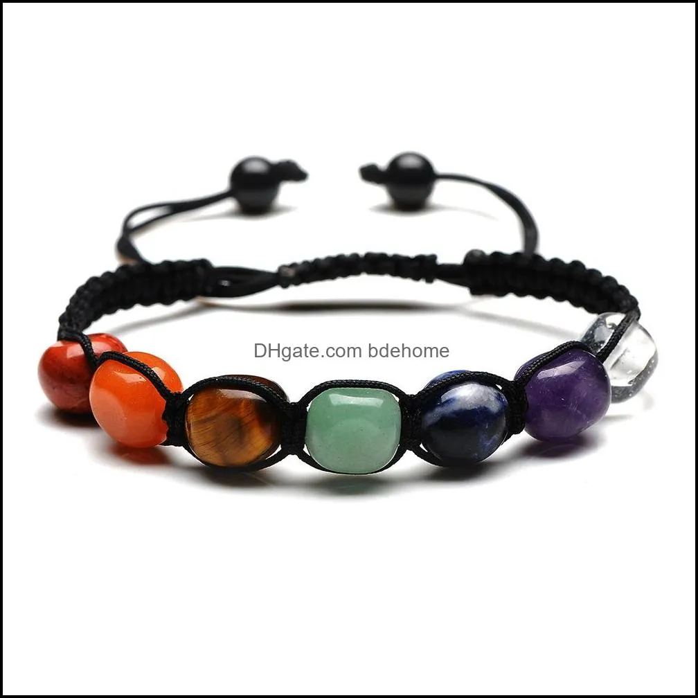 square seven chakras stone charm bracelet women men braided woven energy buddha bracelets jewelry