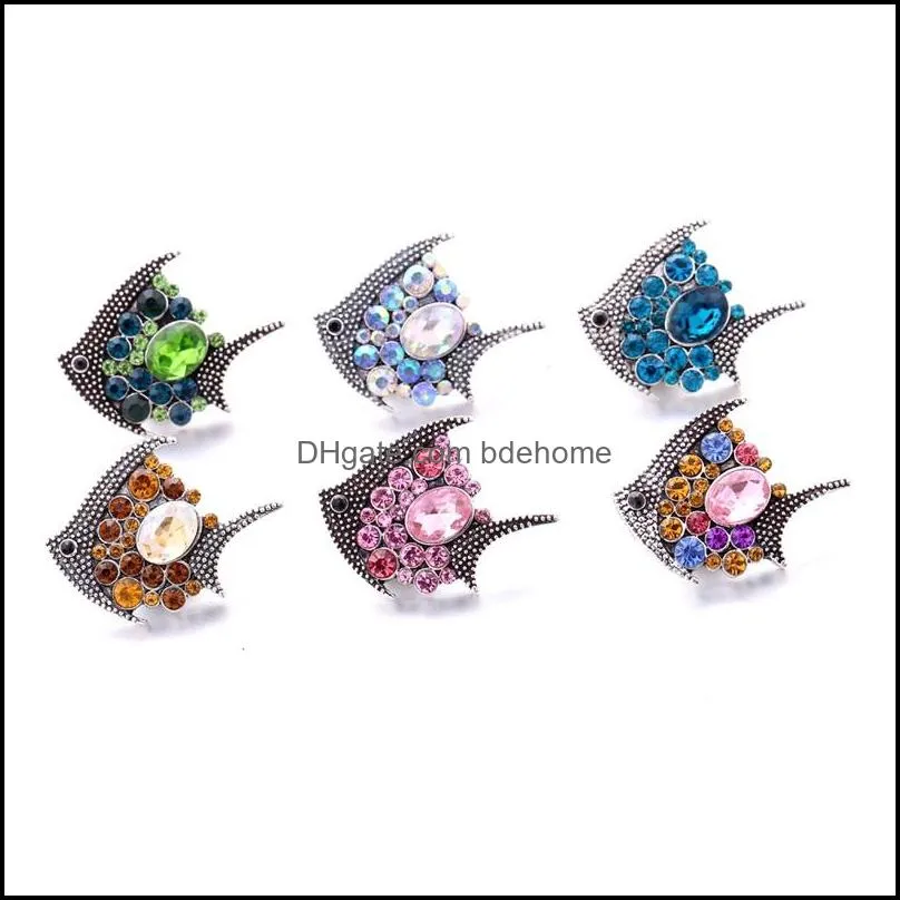 colorful fish rhinestone fastener 18mm snap button clasp silver color metal charms for snaps jewelry findings suppliers